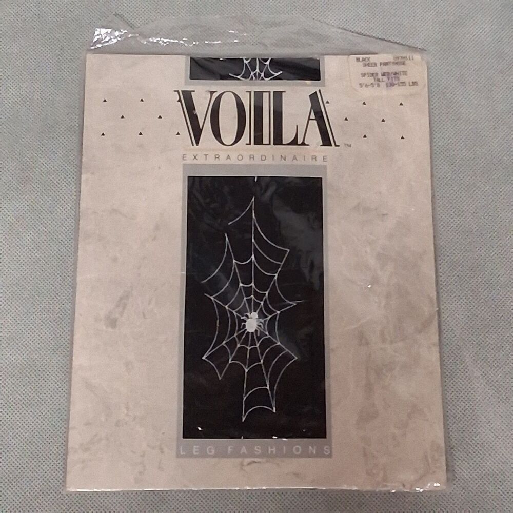 Vtg Voila Black White Spiderweb Pantyhose Size Tall New in Pkg
